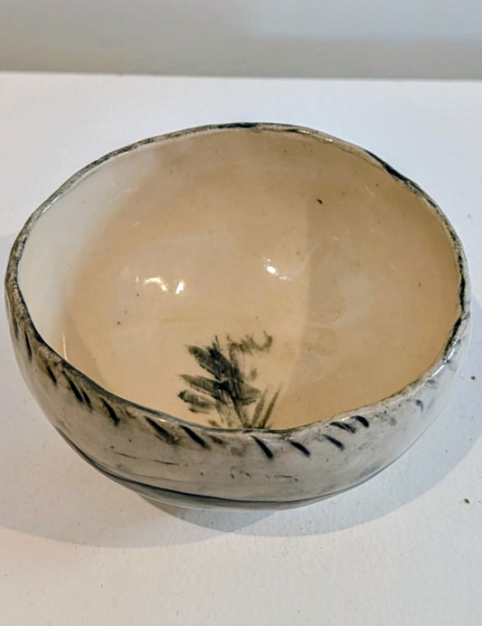 Pinch Pot Stoneware Tea Bowl-Black and White