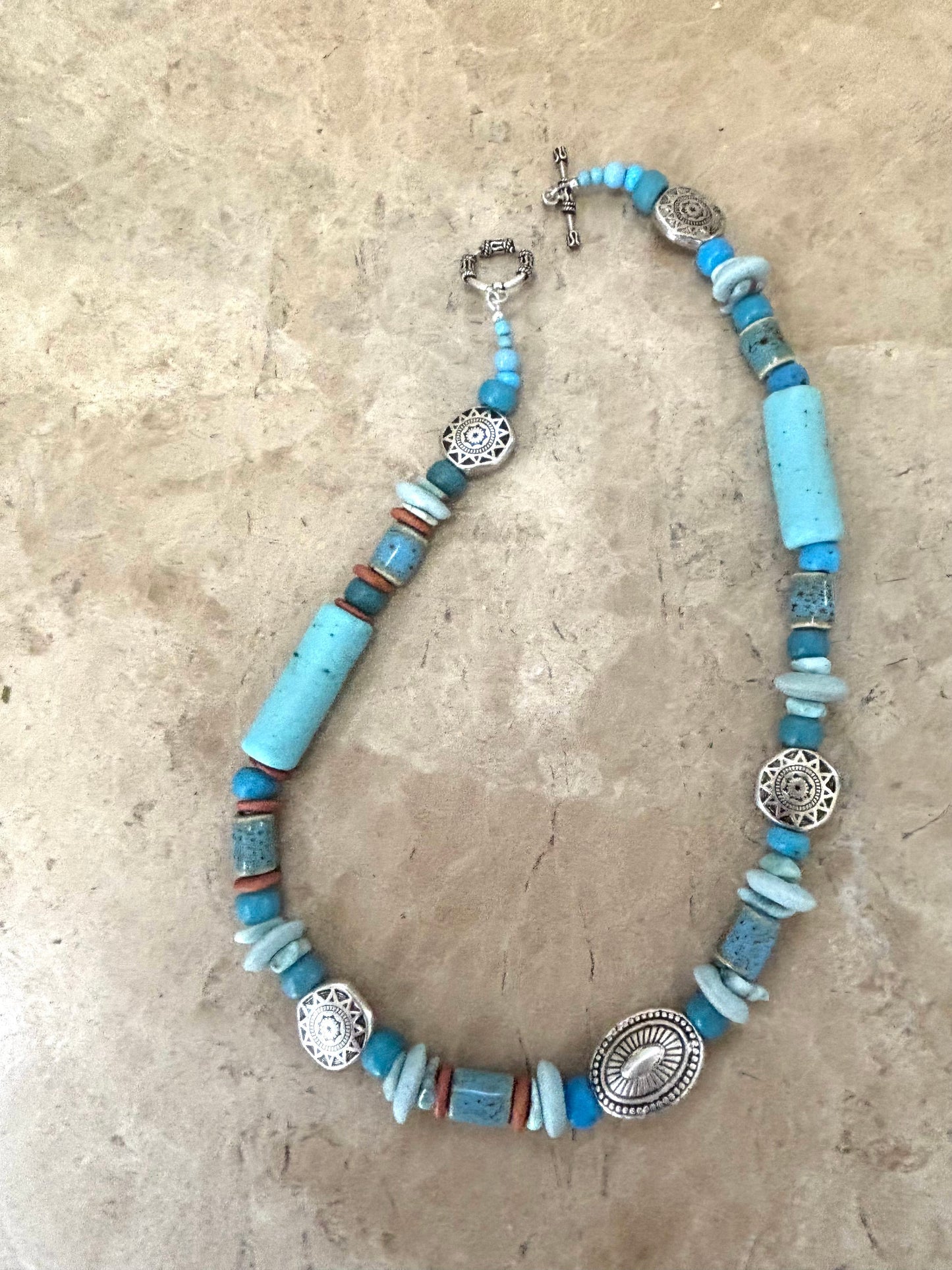 Blue Padre Beads and Sedona Star Silver Beaded Necklace