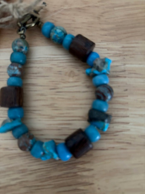 Turquoise and Wood Bracelet