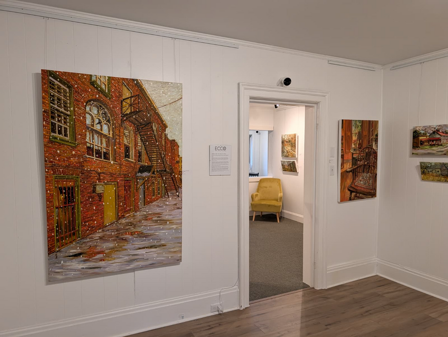 Marilyn Goslin exhibition installation at ECCO Art Gallery, featuring architectural paintings
