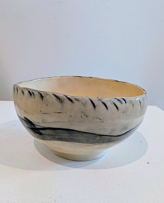Pinch Pot Stoneware Tea Bowl-Black and White
