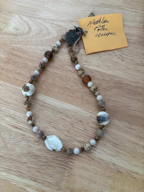 Brown Three large Cream Coloured BeadsNecklace