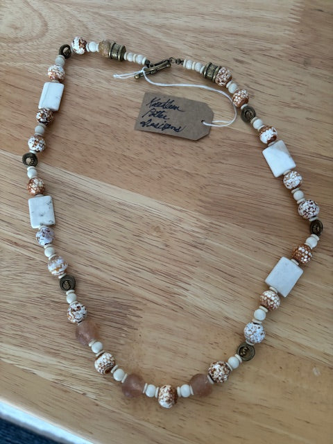 Brown and White Agate Sea Glass Necklace