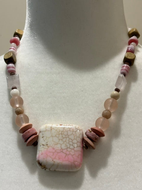 Pink Stone and Beads Neckless