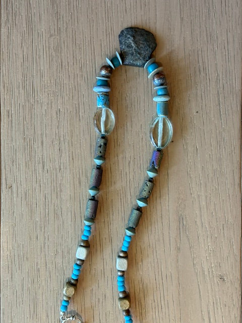 Blue Padre Beads and Agate Stone Neckless