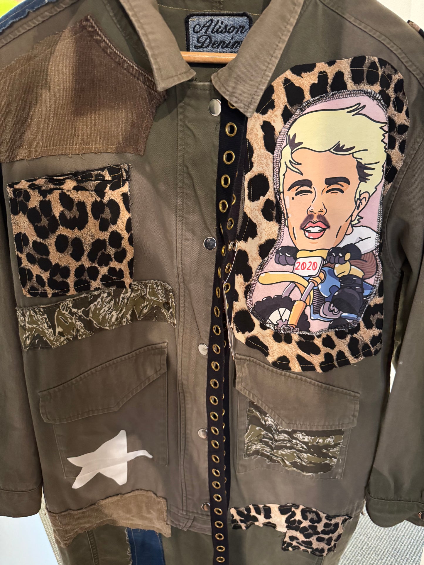 Wearable art:  Justin Bieber Green Military Long Jacket
