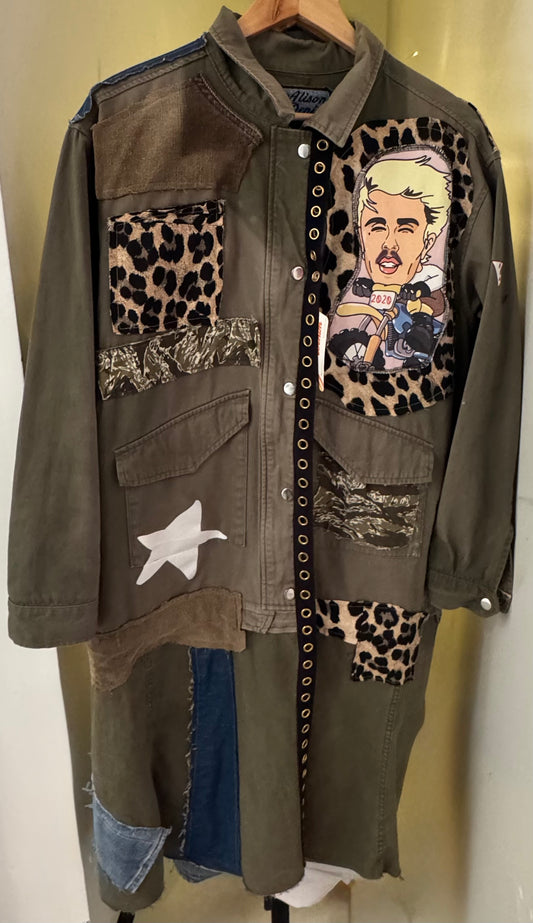 Wearable art:  Justin Bieber Green Military Long Jacket