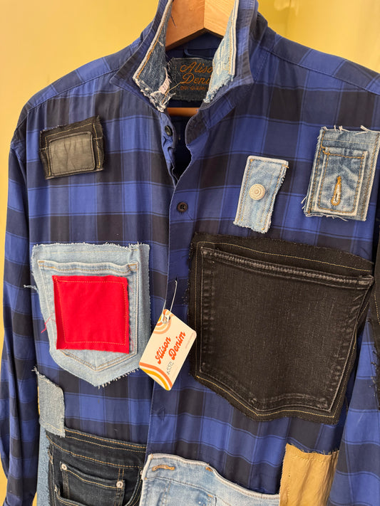 Wearable Art: Long Denim Buffalo Check Jacklet