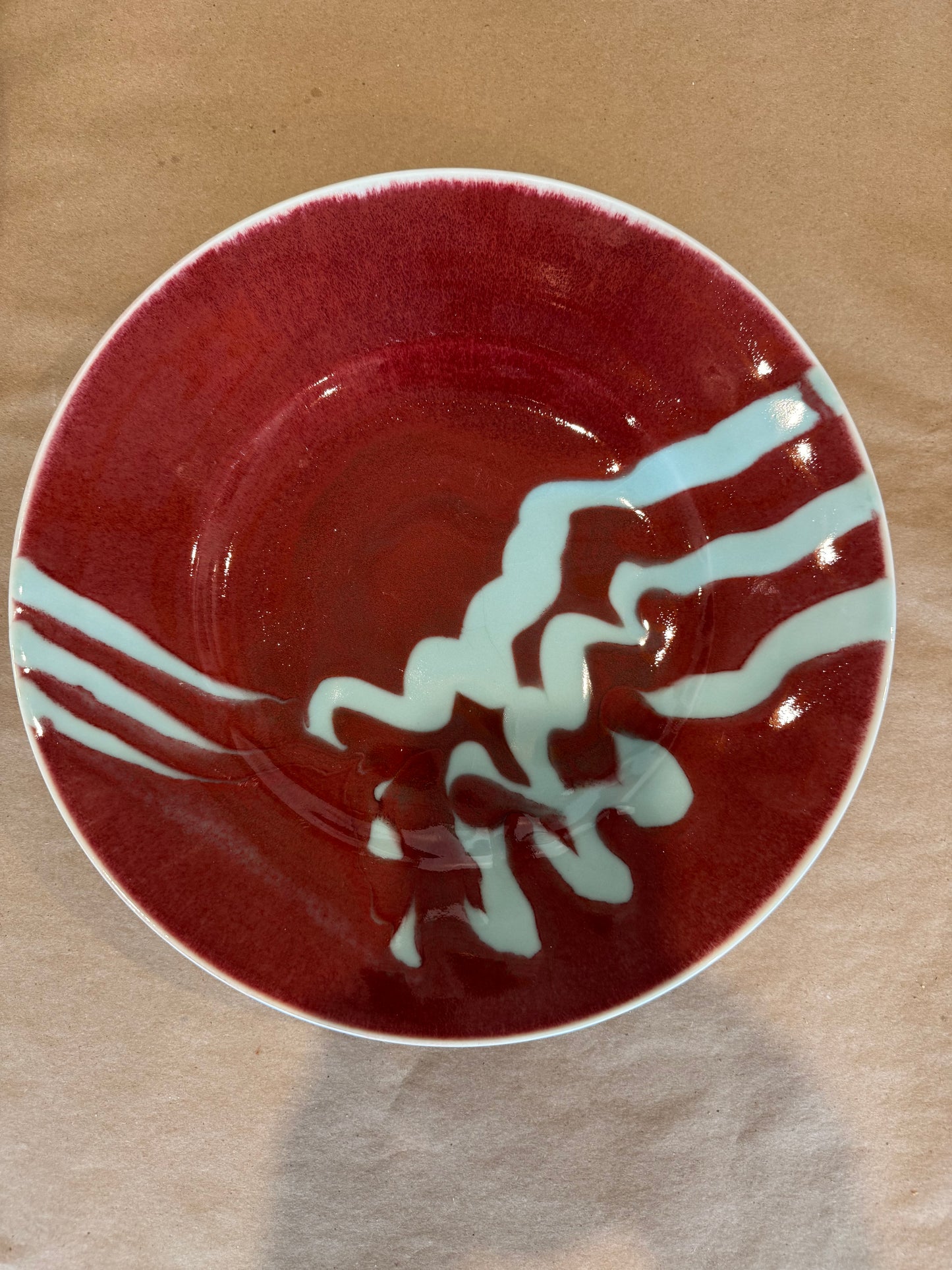 Platter: Deep Red and Robin Egg Blue Swirls