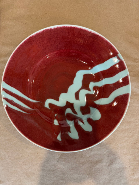 Platter: Deep Red and Robin Egg Blue Swirls